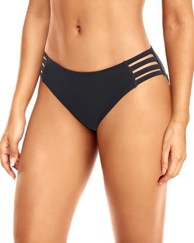 Zmart Women Strappy Bikini Bottoms Full Coverage Bathing Suit Swim Low Rise Cutout Swimsuit Bottom, XL, Black