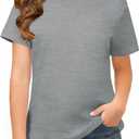 ZDC Girls Short Sleeve Shirts Crewneck T Shirts Kids Summer Tops Basic Tees 5-14 Years (Gray)