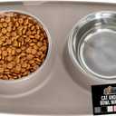 GORILLA GRIP Feeding Mat Bowl Set, 100% Waterproof BPA Free Silicone Base, 304 Stainless Steel Cat and Dog Bowls for Food and Water, Slip Resistant, High Edge, US Designed, Patent Pending, 2 Cup Beige