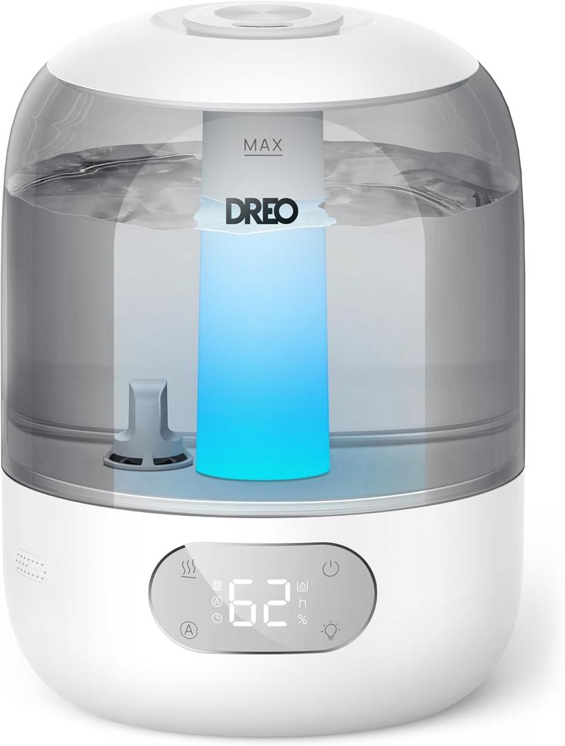 Dreo Humidifiers for Bedroom, 3L Top Fill 30H & 26dB Quiet Runtime for Large Room, Cool Mist Ultrasonic Humidifier with Humidity Sensor, Night Light for Home, Baby, Nursery, Plants, 360 Nozzle, Gry