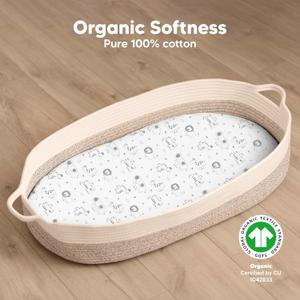 1-Pack Organic Bassinet Sheets for Girls, Boys - 100% Cotton Bassinet Mattress Sheets Compatible with Halo Bassinest Swivel Sleeper, Graco, Baby Delight, Chicco, Fitted Bassinet Sheets (KeaSafari)