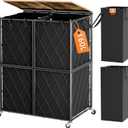 BSSN 160L Laundry Basket with Wheels, Laundry Hamper with Lid, Extra Large 2 Section Clothes Basket with Removable Waterproof Bags, Heavy Duty Metal Laundry Sorter Organizer (Black)