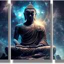 Living Room Canvas Wall Art Buddha in a Lotus Pose Cosmic Canvas Poster Prints Artwork 3 Panel Home Wall Decor Buddha Statue for Office Wall Decor Framed Ready to Hang 16x24inchx3