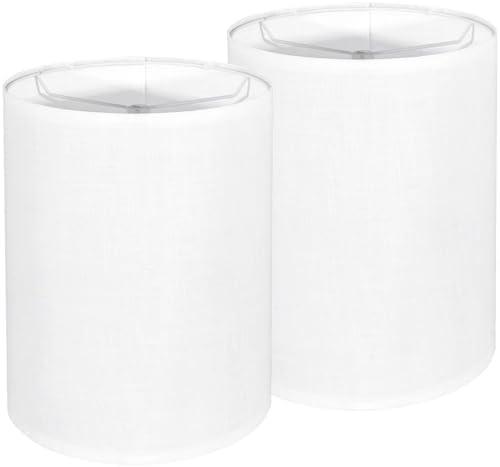 Tall Lamp Shades Set of 2, 10" Top X 10" Bottom X 13" High Large Drum Lampshades for Table Lamps Floor Lamp, White Line Fabric Lamp Shades, Easy Assembly Replacement Lampshades