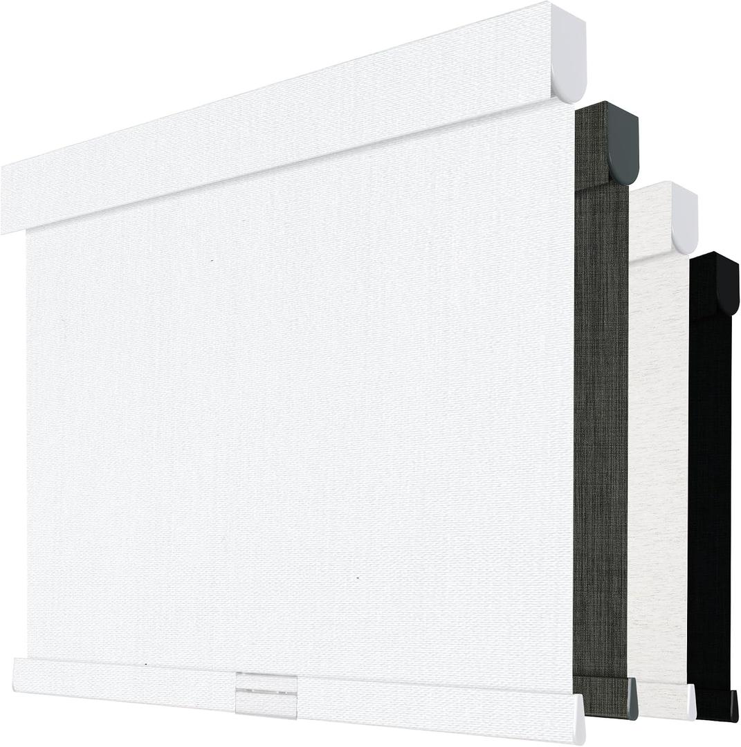 Boolegon Cordless Blackout Roller Shades for Windows, Free-Stop Linen Shades with Valance, Thermal Insulated Fabric, UV Protection Roller Blinds for Home, Office (White, 31" W x 72" H)