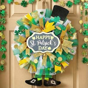 Hoteam St Patrick's Day Wreath for Front Door 19.6 Inch Green Clover Leprechaun Hat Decor with Shamrocks Saint Patrick's Day Decorations for Indoor Outdoor Porch Irish Party