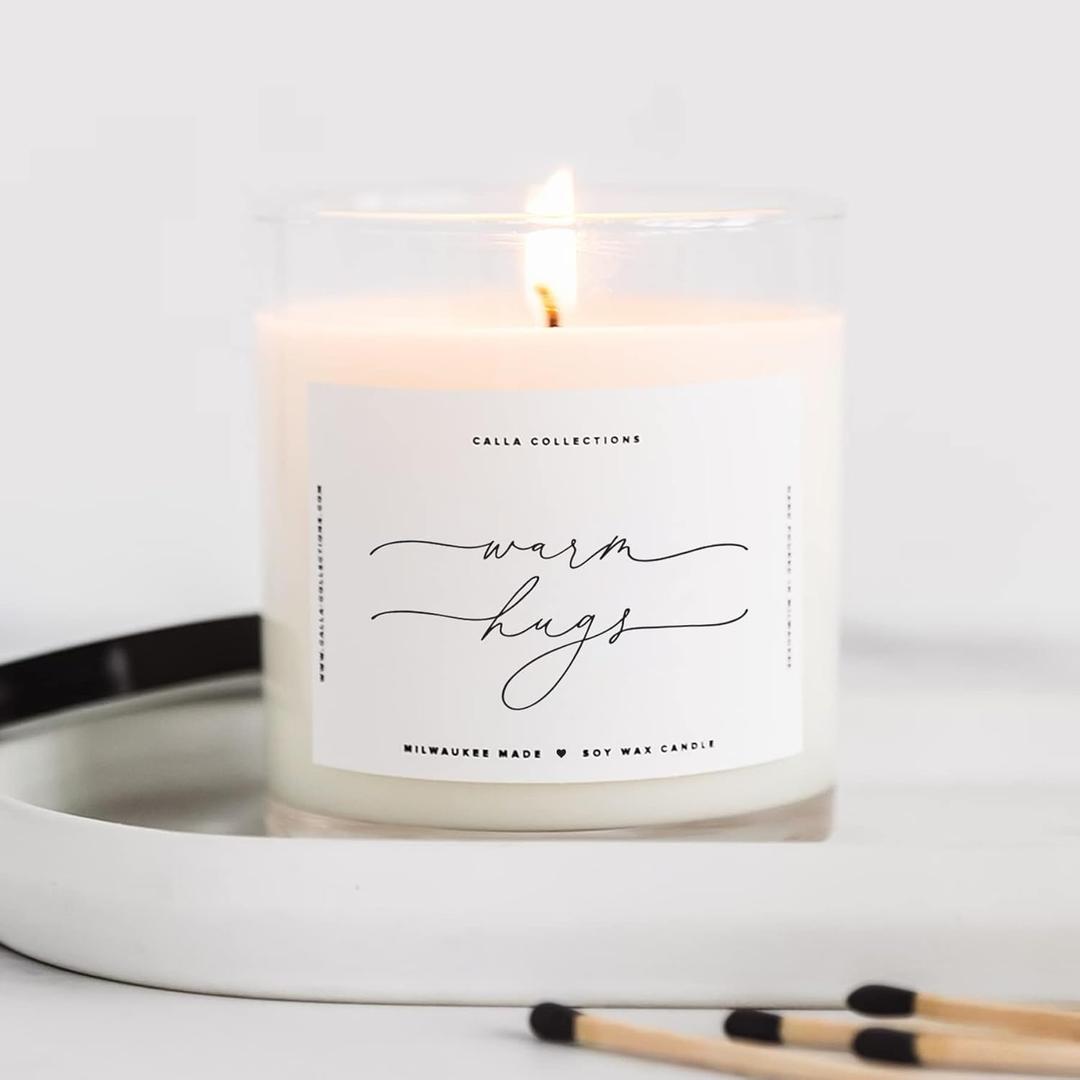 ThreeKin Warm Hugs Scented Candles for Home, Natural Soy Wax, Relaxing Aromatherapy Gifts, Essential Oils Scented, Long-Lasting Candle Burns for 75-Hours, Designed in USA, Lemongrass Lavender Scent (75 Hour Burn)