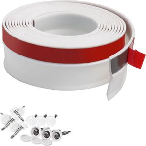 Garage Door Weather Stripping, 40FT White Garage Door Side and Top Seal Trim, Universal Adhesive Backed Garage Door Rubber Seal Strip Replacement with Nails