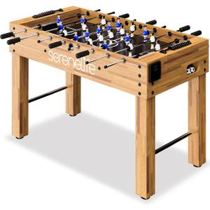 SereneLife 48in Foosball Table, Competition Sized Set with 2 Balls and 2 Cup Holders for Indoor Family Arcade Game Room (Natural)