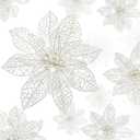 Boao White 24 Pieces Poinsettia Flower Christmas Glitter Artificial Poinsettia with Clips Christmas Tree Ornament Decorations for DIY Xmas Wreath Holiday Home Party Decor, 3/4/6 Inches