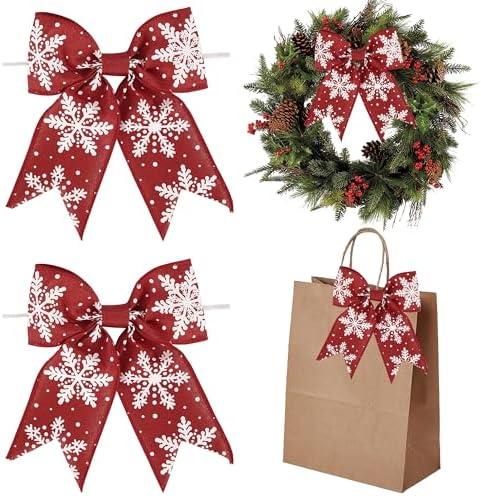 AIMUDI Red Christmas Bows for Wreaths 6" Xmas Snowflake Bows Burlap Bow for Christmas Trees Twist Tie Bows for Gift Wrapping Crafts Fireplaces Presents Winter New Year Decor, 12 PCs