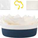 OIAHOMY Gift Basket Empty with Handle, 12"x 8"x 5" Small Woven Basket with Gift Bag, Ribbon and Wrap Tissue Paper, Dog Toy Storage for Organizing - Blue & White