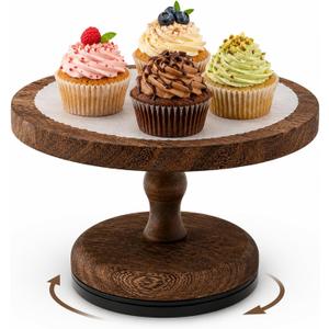 Wooden Cake Stand, 6 Inch Rotating Turntable Pedestal, Smash Cake