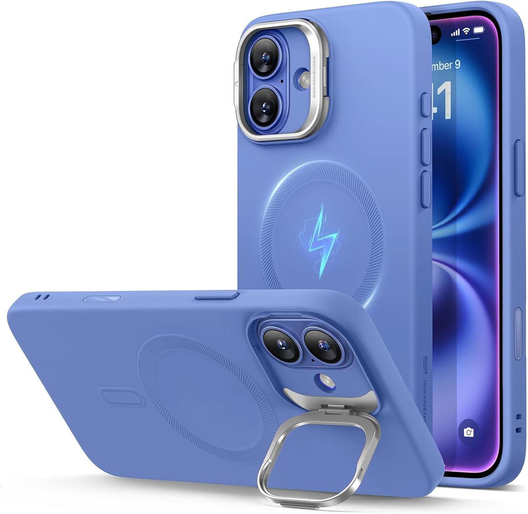 ESR for iPhone 16 Case, Camera Control Button Silicone Case with Stand, Compatible with MagSafe, Built-in Camera Stash Stand, Magnetic Phone Case, Cloud Series, Ultramarine