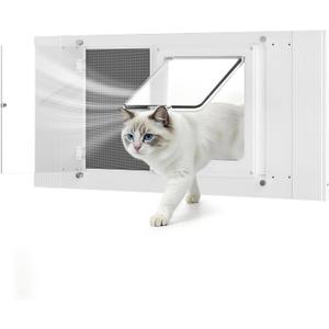 All Season Cat Window Door with Screen Mesh & Clear Acrylic Panel,28"-32" Adjustable Width,Magnetic Closure Weatherproof Pet Door for Window,Aluminum Frame Window Cat Door Insert for Sliding Windows, Fit 28''-32‘’ Window