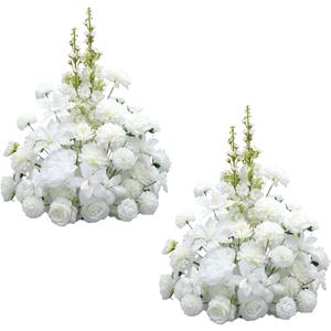 2pcs 19'' White Rose Free Standing Flowers Ball Bouquet Artificial Rose Arrangements Balls for Wedding Centerpieces Tables Chair Aisle Runner Flower Decor