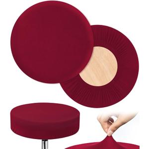 HFATMOS 2 Pcs Bar Stool Covers Round Stool Slipcovers High Elastic Circle Chair Covers Soft Chair Seat Cushion Slipcover for Stool of Dia 14-17 Inch, Wine Red