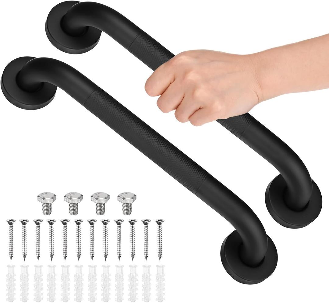 M METERXITY 2-Pack 12 Inch Anti Slip Grab Bars for Bathtubs and Showers, Stainless Steel Safety Shower Handle for Bathroom/Toilet/Seniors/Elderly Assist Bath Handle [Black]