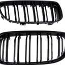 Front Bumper Kidney Grille, Pair Gloss Black Grill Double Line Compatible with 2009-2011 BMW E90 328i 318i 320i 323i 325i 330i 335i