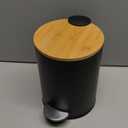 Mini Trash Can with Bamboo Lid Soft Close and Foot Pedal, 0.8Gal / 3L Tiny Round Trash Can with Removable Plastic Inner Wastebasket for Bathroom, Bedroom, Powder Room, Office, Desk, Car, Black