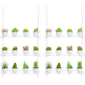 Clear Hanging Window Plant Shelves, 2-Pack 3-Tier, Indoor Windows Wall Hanging Plant Stand Flower Display, Flower Pot Organizer Storage for Window Grow Herbs, Microgreens, Succulents, Flower, 16-Inch