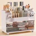 Anyoifax Makeup Organizer Countertop with Large Drawers, Vanity Organizer with Brush Holder, Skin Care Storage for Dresser, Perfume Organizer for Lotion, Lipsitck, Palette, White