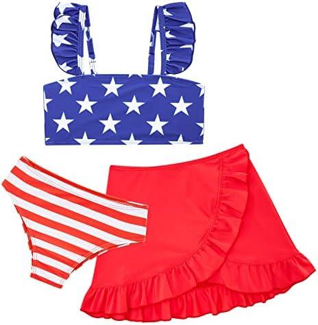 ALISISTER Girls Swimsuit 3 Piece Bathing Suits Summer Bikini Tankini Sets with Cover Up Skirt 6T