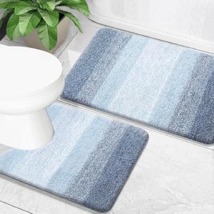 OLANLY Bathroom Rug Set 2 Piece, Soft Absorbent Microfiber Bath Mats and U-Shaped Contour Toilet Rug, Non-Slip, Machine Wash Dry, Plush Shaggy Bath Mats for Bathroom (24"x16"+24"x20", Blue)