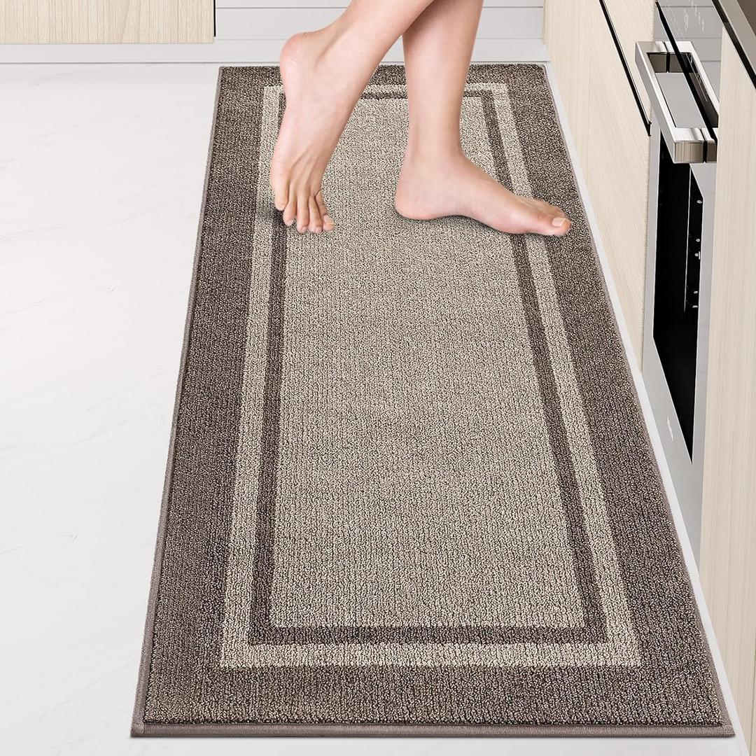 Kitchen Rugs 24" x 70", Non-Slip Machine Washable Kitchen Runner Rugs Floor Mats, Absorbent Comfort Standing Mats for Kitchen, Sink, Laundry and Hallway, Rolled Packaging, Beige & Grayish Brown