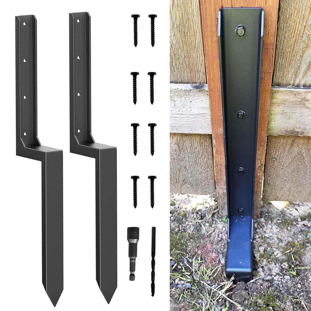 Fence Post Repair Kit,Heavy Duty 4x4/6x6 Fence Post Anchor Bracket for Leaning/Broken Wood Posts,Fence Stakes Reinforcement,11-Gauge Steel Fence Mender (2 Pack)