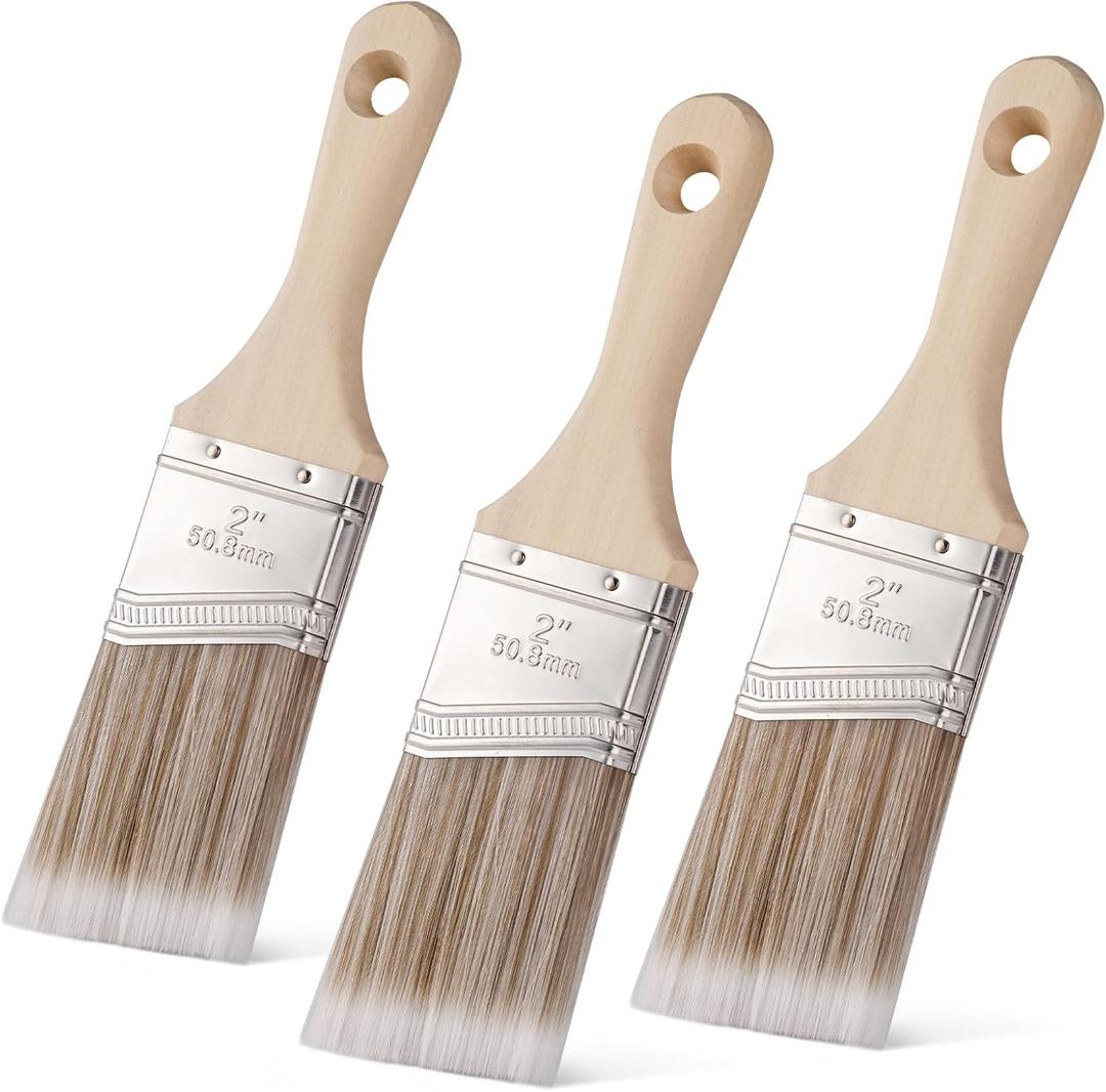 Mister Rui 2" Paint Brushes, 3 Pack, Angle Paint Brush Set for Latex and Oil Paints & Stains, Home Improvement - Interior & Exterior Use, 2 Inch Cut-in Trim Brush
