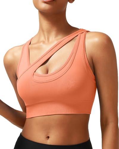 RUNNING GIRL Sports Bras for Women High Support,Seamless Ribbed Longline High Neck Sports Bra Racerback Padded Crop Top Yoga Large