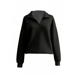 SOLY HUX Women's Quarter Zip Sweatshirt Collared Long Sleeve Drop Shoulder Pullover Tops Casual Fall Clothes Pure Black Small