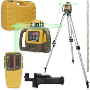 Topcon RL-H5A Laser Transit Leveler Kit - LS-80X Rotary Laser Receiver with Rod Bracket - 36-60in Precision Level 360 Laser Tripod - 13ft Fiber Rod Level Tool with Inch Increments for Construction