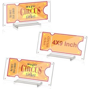 3 Pcs Acrylic Ticket Stub Holder with Base 4x9 Inch Clear Ticket Stub Display Ticket Stub Organizer Double-Sided Ticket Protector for Display and Protect Movie Concert Show Play Ticket