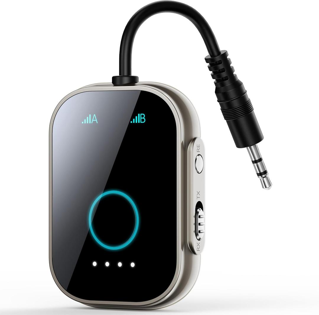 Bluetooth Transmitter Receiver for TV, 2-in-1 Bluetooth 5.3 Adapter for Airplane, Gym Equipment, Cars, for up to Two Wireless Headphones, Cell Phones. (Black)