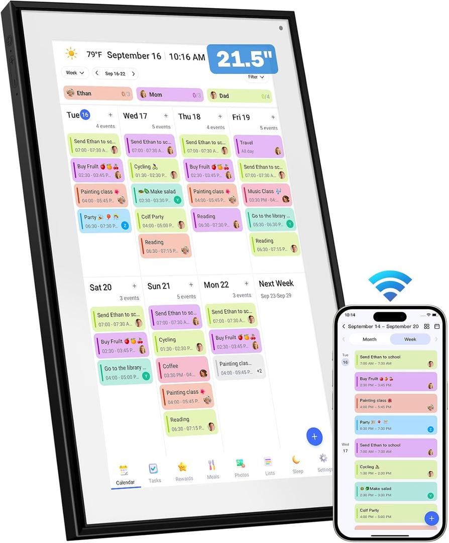 Canupdog 21.5 Inch Digital Calendar, Electronic Planner & Chore Chart, Task Rewards System, Family Photo Display, Syncs with Online Calendars, Interactive Display for Family Schedules Gifts for Women Mom
