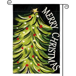 AVOIN colorlife Black Merry Christmas Garden Flag 12x18 Inch Double Sided, Christmas Tree Xmas Winter Holiday Yard Outdoor Decorative Flag