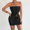 Yeshire Two Piece Skirt Set for Women Sexy Strapless Drawstring Club Outfits Going Out Crop Tops Mini Cutout Dresses (Black, L)