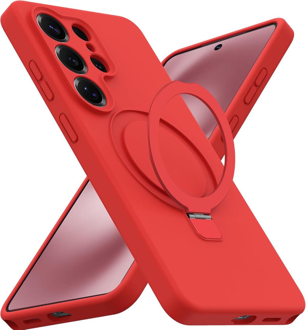 SKYLMW Compatible with Samsung Galaxy S26 Ultra Case with Magnetic Invisible Stand [Compatible with Mag-Safe][Full Camera Protection] Silicone S26 Ultra Case for Women Men 6.9'', Red