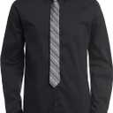 Van Heusen Boys' Long Sleeve Collared Button-Down Dress Shirt and Tie Set, Black Stripe, Size: 10-12 Husky