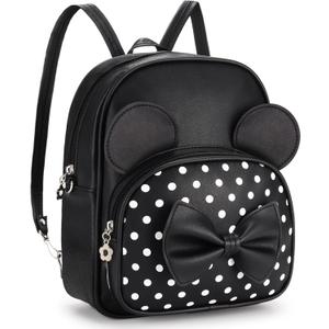 Mini Backpack for Girls Women Cute Bowknot Polka Dot Small Mouse Backpack for Kid Toddler Purse Shoulder Bag Daypacks (Black)