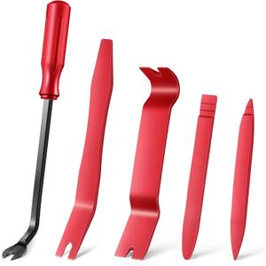 LivTee 5 pcs Auto Trim Removal Tool Kit, No Scratch Plastic Pry Tool Kit - Interior Door Panel Clip Fastener Removal Set for Vehicle Dash Radio Audio Installer (Red)