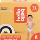 Hello Bello Premium Diapers, Size 5 (27 lbs) Surprise Pack for Boys, 72 Count, Hypoallergenic with Soft, Cloth-Like Feel, Boy and Gender Neutral Patterns (Boy/Neutral)