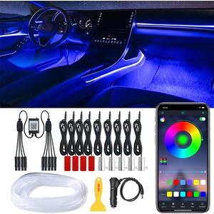Interior Car LED Strip Lights, RGB 16 Million Color 9 in 1 Ambient Lighting Kit with 236 inches Fiber Optic, Music Mode Inside Car Lighting Accessories with Wireless APP Control (No Remote)