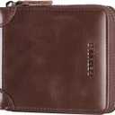 Men's Shielded Wallet Zipper Leather Wallet Men's Bifold RFID Card Case Wallets for Men (Z-Coffee)
