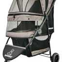 ROODO Escort 3 Wheel Dog Cat Pet Stroller for Small/Medium Dogs Cats Best Lightweight Foldable Portable Compact Jogger All Terrain Travel Pet Gear System Puppy Doggie Bunny Kitty Stroller(Grey)