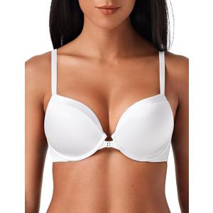 Deyllo Women's Push Up Bra Deep V Underwire Bra Full Coverage Lightly Padded Bras (White)