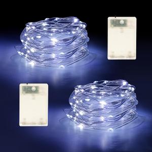 3 x Fairy Lights Battery Operated String Lights 16.4ft 50LED Flashing and Constant Light Waterproof Silver Wire for Christmas DIY Party Wedding Decoration (White, 2 Pack)