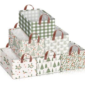 Boao 6 Pack Neutral Christmas Storage Baskets for Gifts Empty Collapsible Large Christmas Storage Gift Bins Canvas Laundry Containers Foldable Box with Handle for Office Home Bedroom Clothes